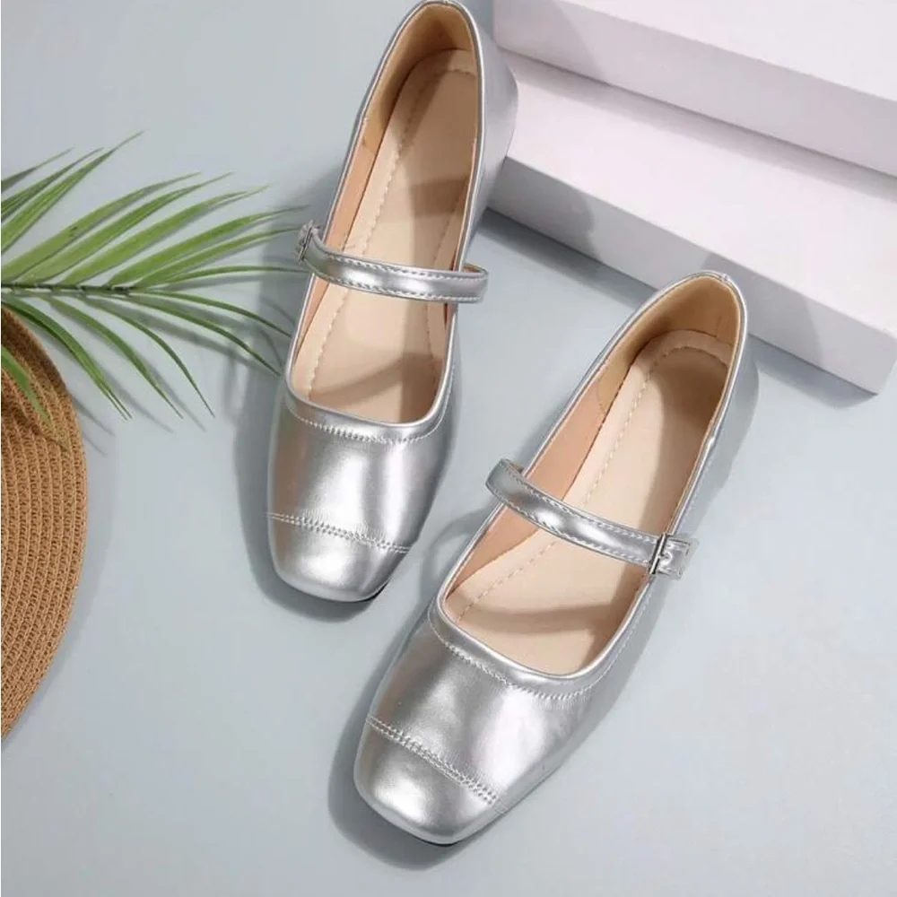 Rebellious Rose Metallic Silver Mary Jane Flats